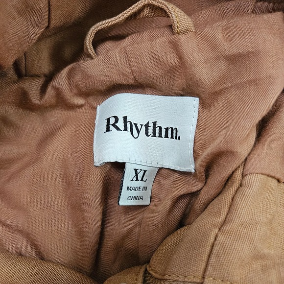 Rhythm Women's Light Brown Zip Up Longline Hooded Utility Jacket. Size XL - Picture 8 of 11